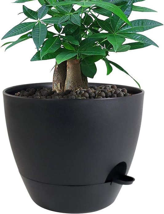 12 inch Large Self Watering Pots, Plastic Planters with 60oZ Removable Deep Reservoir and Multi Mesh Drainage Holes for Indoor Outdoor Garden Plants and Flowers, Black-BloomoryGarden