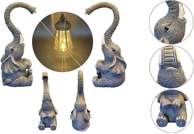 10.6 Inch Statue Elephant with Solar Outdoor Lights for Garden Decor，Lucky Present with Appeal for Birthdays(Man and Women and Family)，Unique Housewarming Presents and Yard Decor. (Gray)-BloomoryGarden