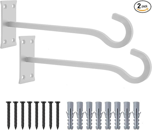 10inch Heavy Duty Plant Hangers Outdoor or Indoor Bird Feeder Hanger Shepherd Hooks 2pcs White Metal Wall Hook for Hanging Plant Bracket, Lantern, Flower Basket, Wind Chimes-BloomoryGarden