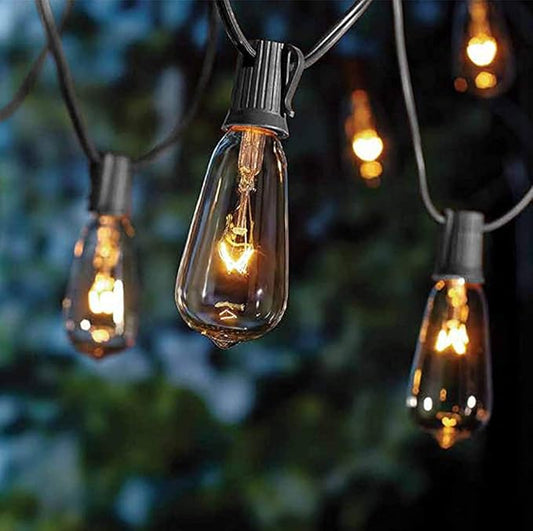 10Ft Outdoor String Lights Waterproof, Hanging Patio Lights with 11 Edison Bulbs (1 Spare), ST40 Vintage Edison Bulbs String Lights for Indoor Garden Backyard Party Wedding Balcony Decor- Black-BloomoryGarden