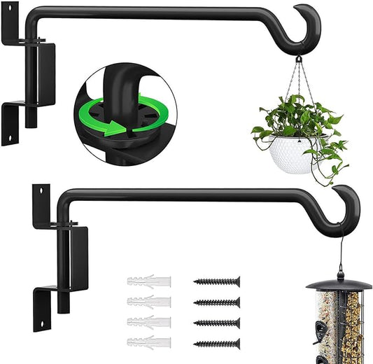 16 Inch 2 Pack Plant Hanger,Plant Hangers Outdoor,Plant Wall Hanger,Plant Hooks for Hanging Baskets,Plant Hooks for Wall,Bird Feeder Hanger,Bird Feeder Hangers for Outside,45°~180° Swivel Plant Hanger-BloomoryGarden