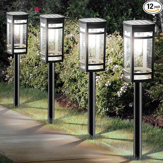 12 Pack Solar Lights Outdoor Waterproof for Garden Pathway Walkway Driveway Yard Lawn Decorative Landscape Lighting. (Cool White Light, 12)-BloomoryGarden