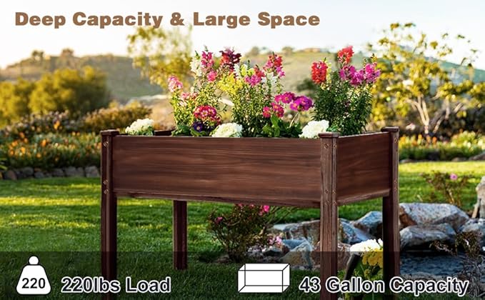 LZRS Raised Garden Bed Outdoor Planter Box with Legs for Herbs, Vegetables, Flowers, Great for Outdoor Patio, Yard and Deck, 220lb Capacity, Carbonized-BloomoryGarden
