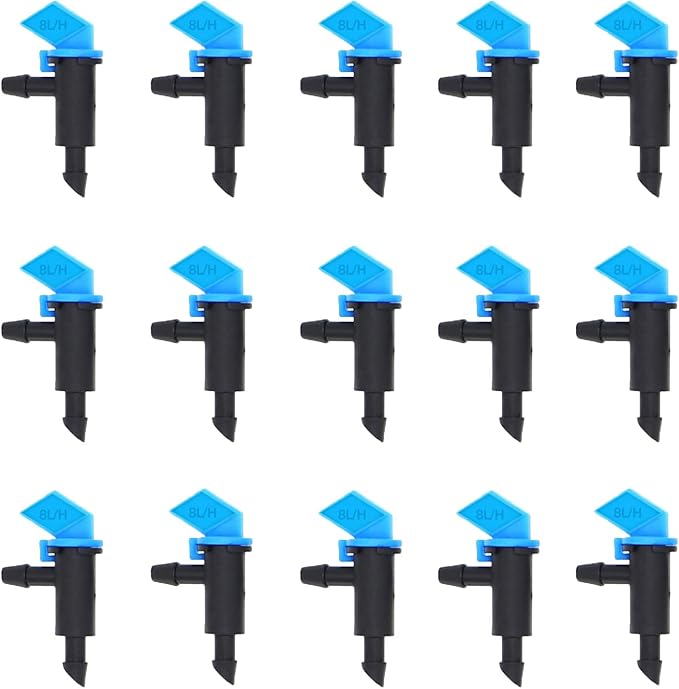 Lxcom Lighting 100 Pack 2 GPH Flag Dripper Emitter Drip Emitters 8L/H Irrigation Emitter Sprinkler Drippers System Parts Connect 4mm/7mm Hose for Lawn Vegetables Garden (Blue)-BloomoryGarden
