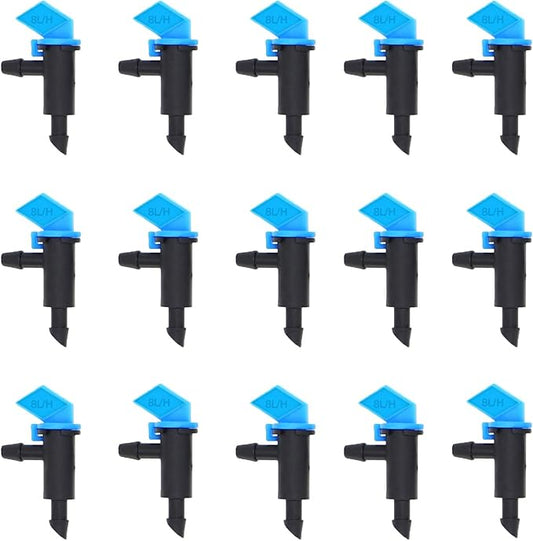 Lxcom Lighting 100 Pack 2 GPH Flag Dripper Emitter Drip Emitters 8L/H Irrigation Emitter Sprinkler Drippers System Parts Connect 4mm/7mm Hose for Lawn Vegetables Garden (Blue)-BloomoryGarden