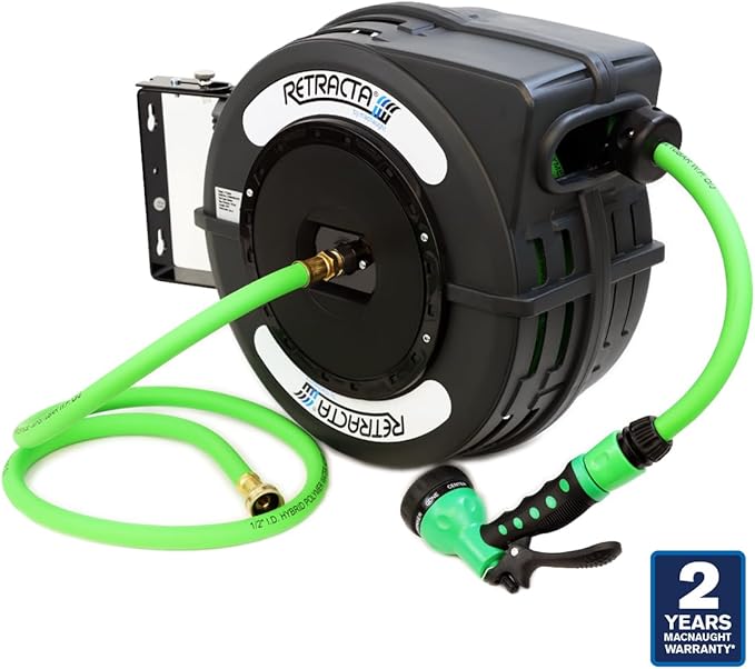 Macnaught C1 Series Retractable Garden Hose Reel, 40 Ft Water Hose Reel Heavy Duty Retractable Hose with Metal 180° Swivel Rotation Bracket for Wall Mount - Gray-BloomoryGarden