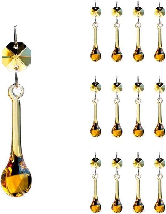 12pcs Raindrop Crystal Chandelier Prisms Parts, 53mm Hanging Crystals Beads for Chandeliers, Home Decoration (Topaz)-BloomoryGarden