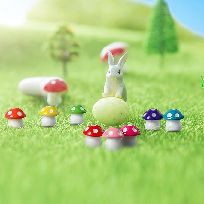 160 Pcs Tiny Mushrooms Mini Figurines Miniature Cute Colorful Mushroom Figurines Indoor Outdoor Mushroom Statue Decor Mushroom Decoration for Garden Landscape Bonsai Craft Ornament(Mixed Color,M)-BloomoryGarden