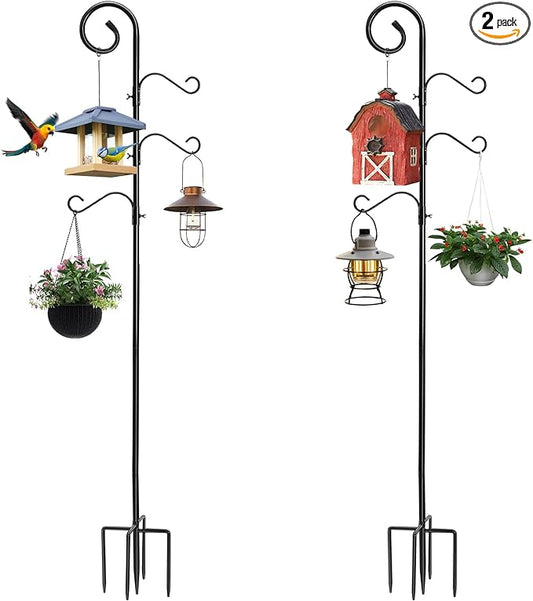 108 Inch Shepherds Hooks for Outdoor 2 Pack, Bird Feeder Poles with 4 Hooks, Shepherds Hook for Bird Feeders Outside with Base, Garden Pole for Hanging Plant Baskets, Weddings Decor (108 Inch)-BloomoryGarden