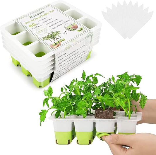 10pcs Reusable Seed Starter Tray, 120 Cells Seed Starter Kit, Silicone Seedling Starter Trays for Starting Plant Seeds with Flexible pop-Out Cells, Indoor Gardening Plant Germination Trays-BloomoryGarden