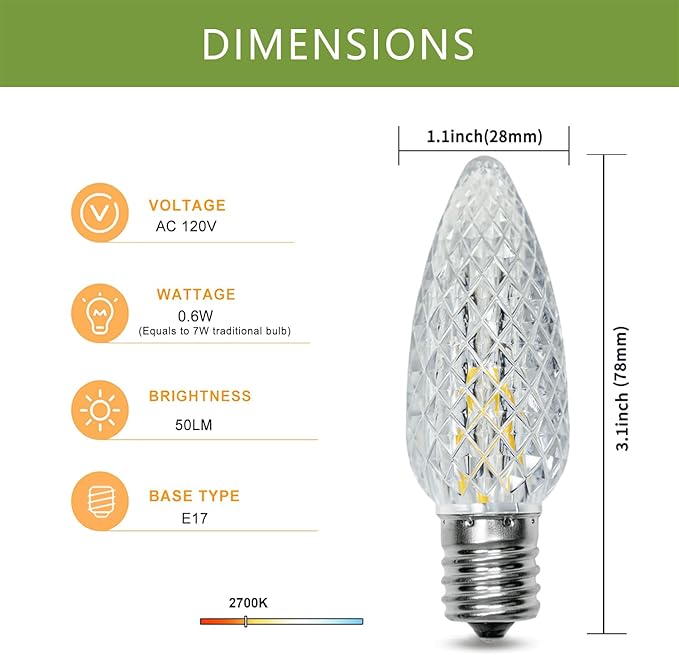 100Pack C9 Replacement LED Light Bulbs, Strawberry Christmas Bulb 2700K Soft White Shatterproof & Waterproof Outdoor String Light Bulbs, E17 Candelabra Base Edison Bulbs for Holiday Decoration-BloomoryGarden