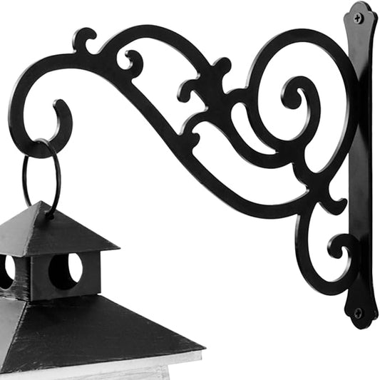 11-Inch Outdoor Decorative Metal Wall Hook for Hanging Lantern Plant Bird Feeder, Black-BloomoryGarden