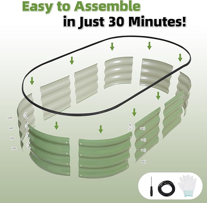 G GOOD GAIN Galvanized Metal Raised Garden Bed Kit - 4x2x1FT Outdoor Planter Box with Safety Edging and Gloves for Vegetables, Fruits, Flowers(White, 2PC)-BloomoryGarden