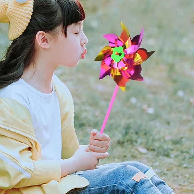 100pcs Plastic Rainbow Pinwheel,Windmill Party Pinwheels DIY Pinwheels Set for Kids Toy Garden Lawn Party Decor (100)-BloomoryGarden