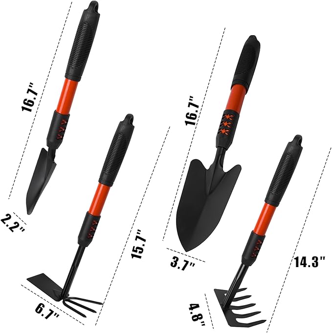 Luwint Gardening Tools Kit, Pack of 4 Garden Tool Set with Non-Slip Handle, Sturdy Classic Utility Tool Heavy Duty Steel Garden Tools with Long Ergonomic Handle for Maintaining Lawn Garden Vege-BloomoryGarden