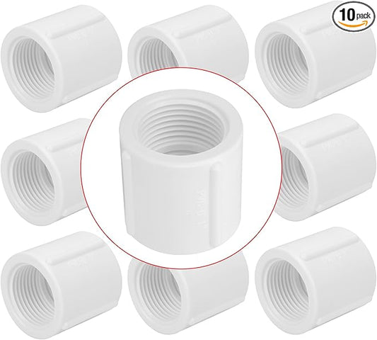 10Pack 1" Double Female Thread PVC Pipe Coupling Adapter Pipe Fitting Connector (Female x Female) SCH40 1Inch PVC Female Threaded Pipe Coupling for Sprinkler,Irrigation,Swimming Pools-BloomoryGarden
