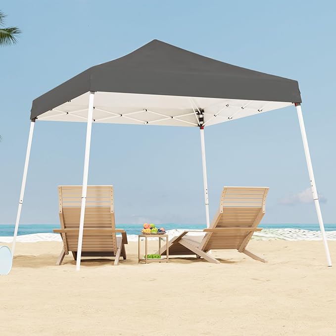 10x10 Pop Up Canopy, 300D Silver Coated Grey Fabric Outdoor Gazebo, Beach Tent Slant Legs with Storage Bag,Easy Up Sun Shade Shelter Tents with 8x8 Top Cover for Patio,Party-BloomoryGarden