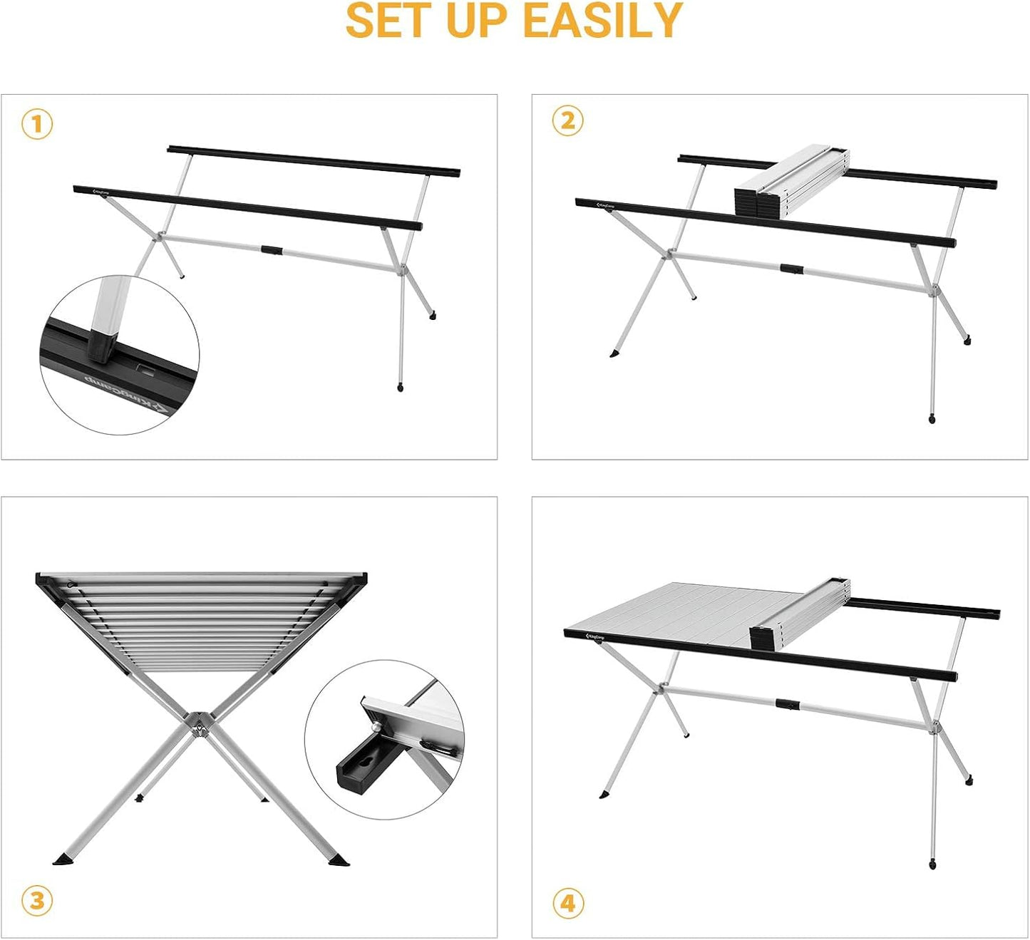 KingCamp Camping Table Roll up Aluminum Folding Table Lightweight Large Portable Foldable Camp Table for Picnic Camping Barbecue Backyard Beach Tailgate Indoor Outdoor, 4-6 Person, Support 176lbs-BloomoryGarden