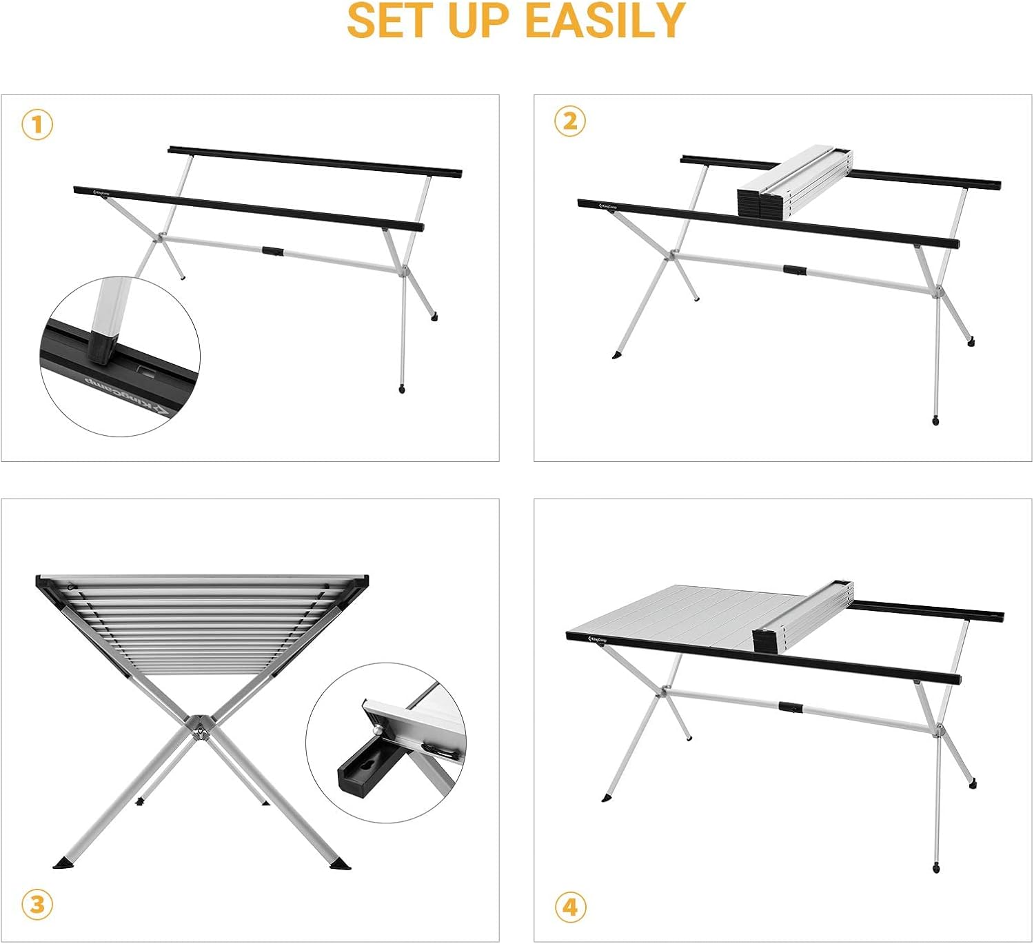 KingCamp Camping Table Roll up Aluminum Folding Table Lightweight Large Portable Foldable Camp Table for Picnic Camping Barbecue Backyard Beach Tailgate Indoor Outdoor, 4-6 Person, Support 176lbs-BloomoryGarden