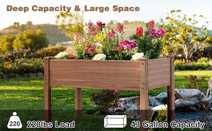 LZRS Raised Garden Bed Outdoor Planter Box with Legs for Herbs, Vegetables, Flowers, Great for Outdoor Patio, Yard and Deck, 220lb Capacity, Brown-BloomoryGarden