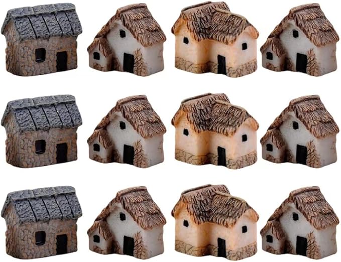 12 Pieces Miniature Fairy Garden Stone House, Resin Moss Fairy Mini Fairy Cottage House, Mini Fairy Stone Cottage Tiny House for Home Decoration Outdoor Décor-BloomoryGarden