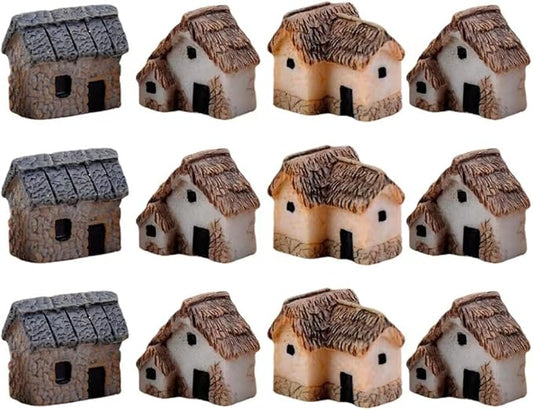 12 Pieces Miniature Fairy Garden Stone House, Resin Moss Fairy Mini Fairy Cottage House, Mini Fairy Stone Cottage Tiny House for Home Decoration Outdoor Décor-BloomoryGarden