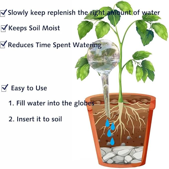 10pcs Plant Watering Devices, Planter Self Watering Globes for Home Potting, Plastic Garden Flower Plant Watering Spikes Automatic Plant Waterer System Set Suit for All Indoor Outdoor Plant-BloomoryGarden