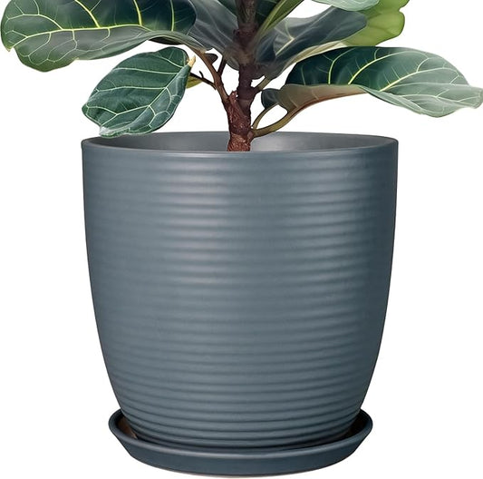 12 Inch Pots for Plants Ceramic Planter Pot Large Flower Pot with Drainage Hole and Saucer for Home Patio Garden Office Indoor Outdoor Gray-BloomoryGarden