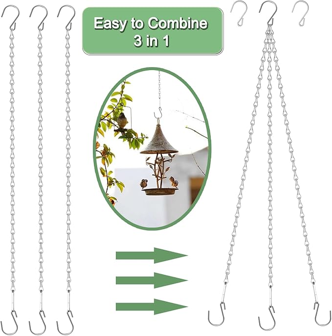10 Pack 25" SIL Storagehook Silver Hanging Chains with S Hooks for Hanging Bird Feeders Planters Baskets Billboards Lanterns Wind Chimes Ornaments-BloomoryGarden