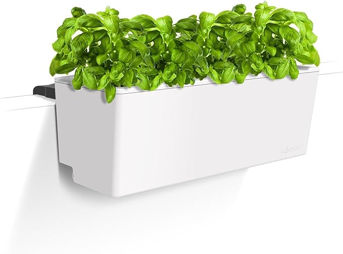 Glowpear Self Watering Railing Planter Box - 23.6", White - UV Stable, Scalable Plant Pot with Water Gauge, Indoor Outdoor for Vegetables, Flowers, Herbs, and Succulents-BloomoryGarden