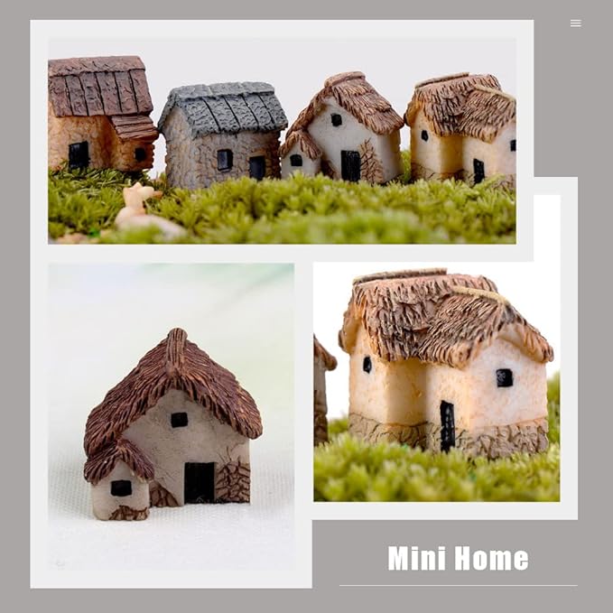 12 Pieces Miniature Fairy Garden Stone House, Resin Moss Fairy Mini Fairy Cottage House, Mini Fairy Stone Cottage Tiny House for Home Decoration Outdoor Décor-BloomoryGarden