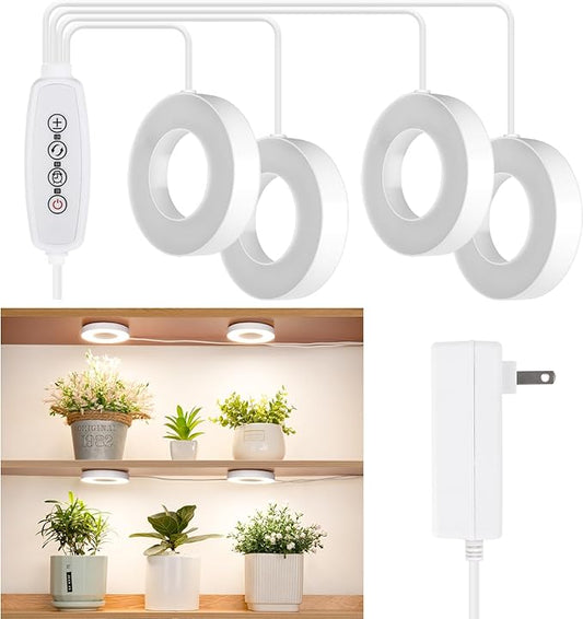 LORDEM Ceiling Grow Light for Indoor Plants, 192 LEDs Full Spectrum LED Plant Light, Plant Lamp with 3/6/12H Auto Switch, 4 Brightness Levels, Individual Bulb Control, Quad Head, Corded-BloomoryGarden