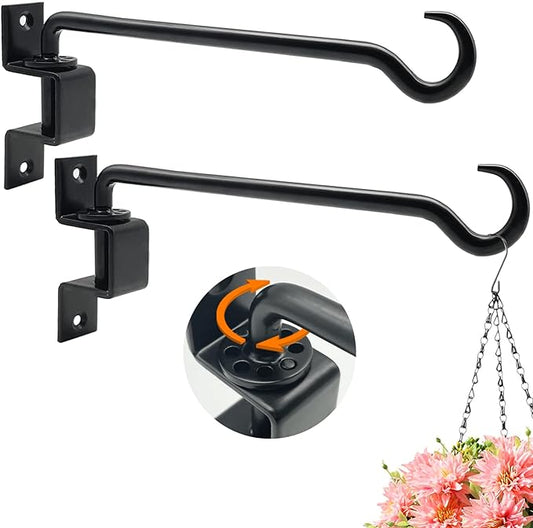 12 inch 2 Pack Swivel Plant Hangers Outdoor Heavy Duty - Black Iron Plant Hanging Hook Bracket for Flowers Baskets Pots Bird Feeder Lanterns Wind Chimes-BloomoryGarden