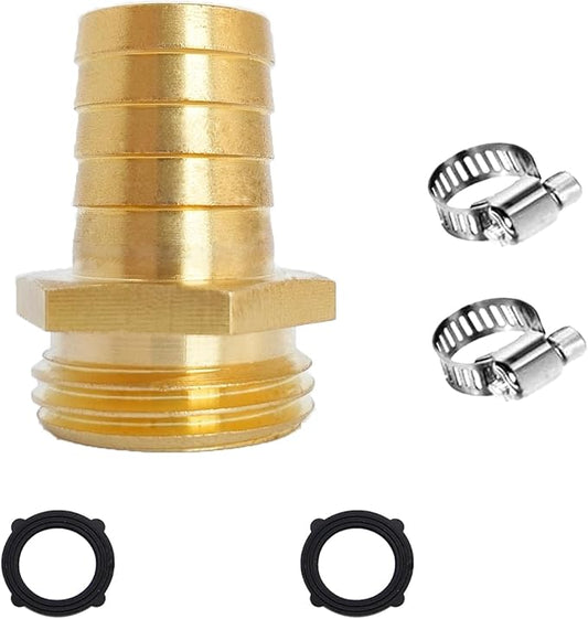 1/2" Barb x 3/4" Male GHT Thread Hex Brass Garden Water Hose Pipe Connector Copper Fitting with Stainless Clamp House/Boat/Lawn/Power Wash/Irrigation