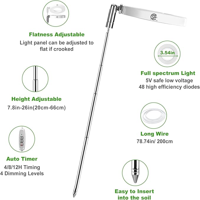 LORDEM Grow Light, Full Spectrum LED Plant Light for Indoor Plants, Height Adjustable Growing Lamp with Auto On/Off Timer 4/8/12H, 4 Dimmable Brightness, Ideal for Small Plants, 3 Packs-BloomoryGarden