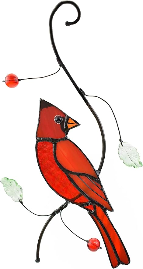 Lolitarcrafts Bigger Cardinal Stained Glass Window Hangings Cute Birds Suncathers for Window Monthers Day Gifts-BloomoryGarden
