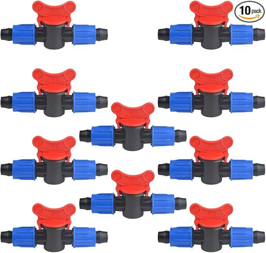 10Pack 1/2 Inch Drip Irrigation Shut-Off Valve Universal Drip Irrigation Tubing Coupling Valve Drip Connector Fitting Compatible with 16 to 17 mm Drip Tape Tubing Sprinkler System (Blue Red)-BloomoryGarden