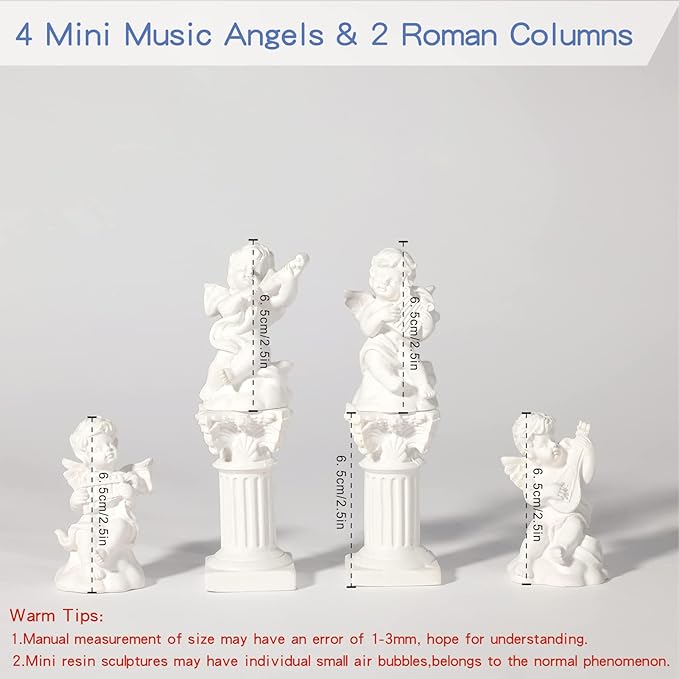 LIYAOLI 4pcs 2.7'' Cherub Decor & 2pcs Roman Decorative Columns Props Shooting,Little Angel Statues for Home Decor Adorable Music Small Angel Figurines-BloomoryGarden