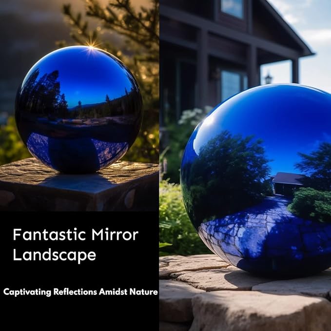 10 Inch Stainless Steel Gazing Globe,v2croft Hollow Ball Mirrored Surface Polished Shiny Sphere,Garden Stainless Steel Gazing Ball for Outdoor Lawn Pond Yard Ornament(Blue)-BloomoryGarden
