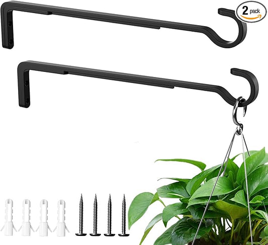 12 Inch Black Heavy Duty Outdoor Plant Hangers for Hanging Baskets, Iron Hanging Plant Brackets for Hanging Plants Outside, Metal Plant Hooks Plant Wall Hooks for Hanging Lantern, Bird Feeder (2 pcs)-BloomoryGarden