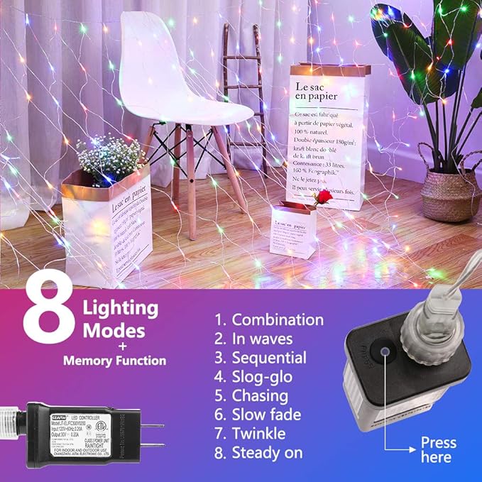 LYHOPE 12ft x 5ft 360 LED Christmas Net Lights, 8 Modes Low Voltage Mesh Christmas Decoration Lights for Xmas Trees, Bushes, Wall, Wedding, Garden, Outdoor, Indoor Decor (Multi-Color)-BloomoryGarden