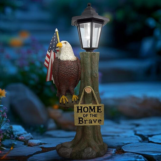 14x6 Inch Eagle Outdoor Solar Statue, Home of The Brave Outdoor Decorative Sculpture, Garden Decoration Outdoor Waterproof, Eagle Statue with American Flag for Patios, Yards, and Gardens-BloomoryGarden