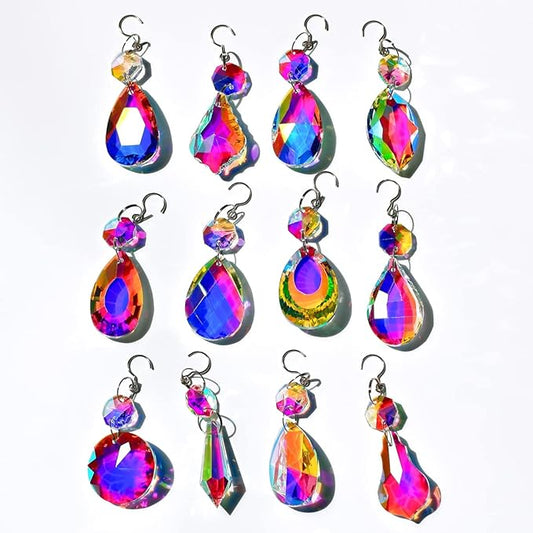 12pcs Hanging Glass Crystals Prism for Windows, Chandelier Decoration, Rainbow Maker Suncatcher-BloomoryGarden