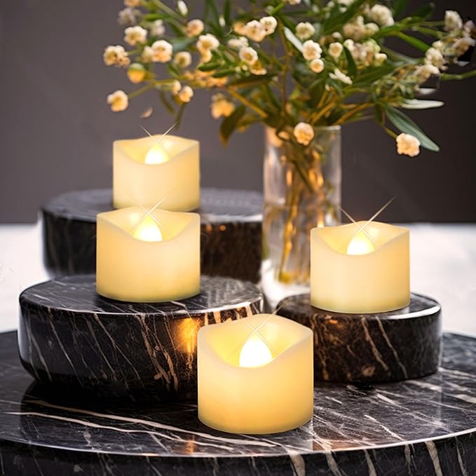 12 Pack Battery Operated Flameless LED Votive Tealight Candles Realistic Flickering Electric Tea Lights Set Bulk Halloween Pumpkin Jack O Lantern Party Wedding Decorations Centerpieces Batteries Incl.-BloomoryGarden