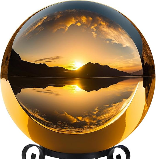 10 Inch Stainless Steel Gazing Globe,v2croft Hollow Ball Mirrored Surface Polished Shiny Sphere,Garden Stainless Steel Gazing Ball for Outdoor Lawn Pond Yard Ornament(Gold)-BloomoryGarden
