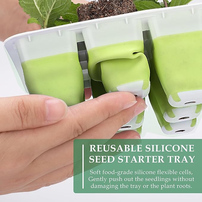 10pcs Reusable Seed Starter Tray, 120 Cells Seed Starter Kit, Silicone Seedling Starter Trays for Starting Plant Seeds with Flexible pop-Out Cells, Indoor Gardening Plant Germination Trays-BloomoryGarden