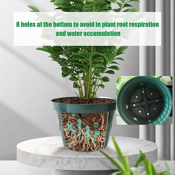 10 Pack Plastic Planter Pots, 10 Inch Thick Plant Pots with Multiple Drainage Holes, Pots for Plants Such as Herbs Strawberry and Flowers, Green Growing Planters for Outdoor Plants or Indoor (Green)-BloomoryGarden