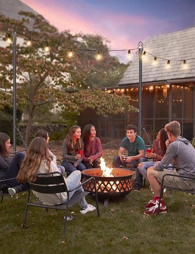 LOPANNY String Light Poles for Outside - 2 Pack 9.8FT Poles for Outdoor String Lights, Outdoor Light Poles for String Lights Hanging - Backyard, Garden, Patio, Deck Lighting Stand for Parties, Wedding-BloomoryGarden