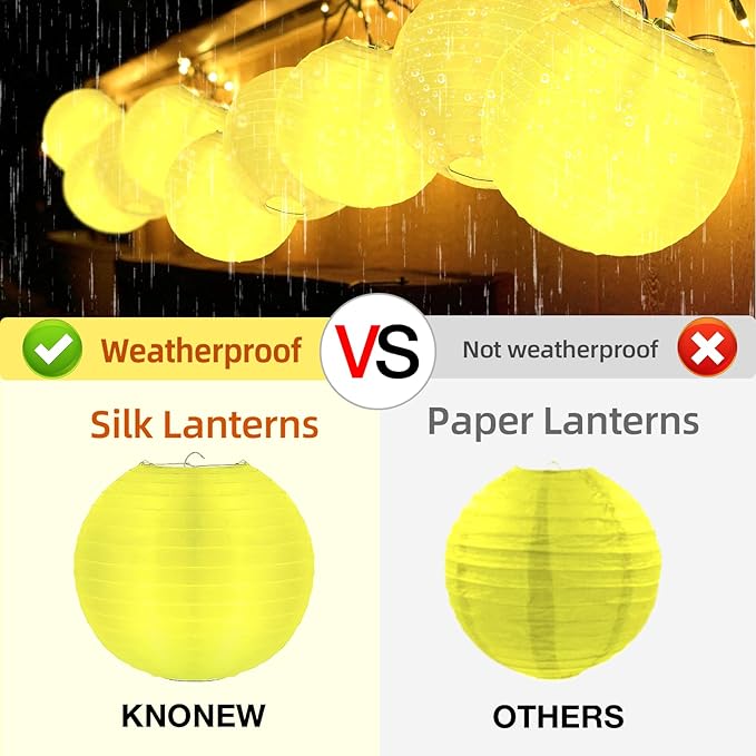 10 Pack Outdoor Silk Lanterns Decorative, 10inch Waterprooof Outside Indoor Chinese Hanging Round Lanterns for Weddings, Birthdays, Parties Decoration(Yellow)-BloomoryGarden