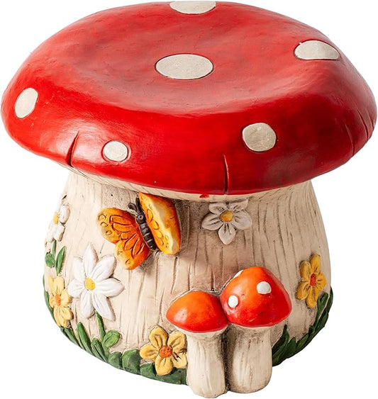 14''W Mushroom House Statue Outdoor Statues Garden Resin Stool Over-Sized Sculpture Forest Pedestal Spring Decor for Home Courtyard Lawn Patio Summer Ornament Indoor Stool-BloomoryGarden